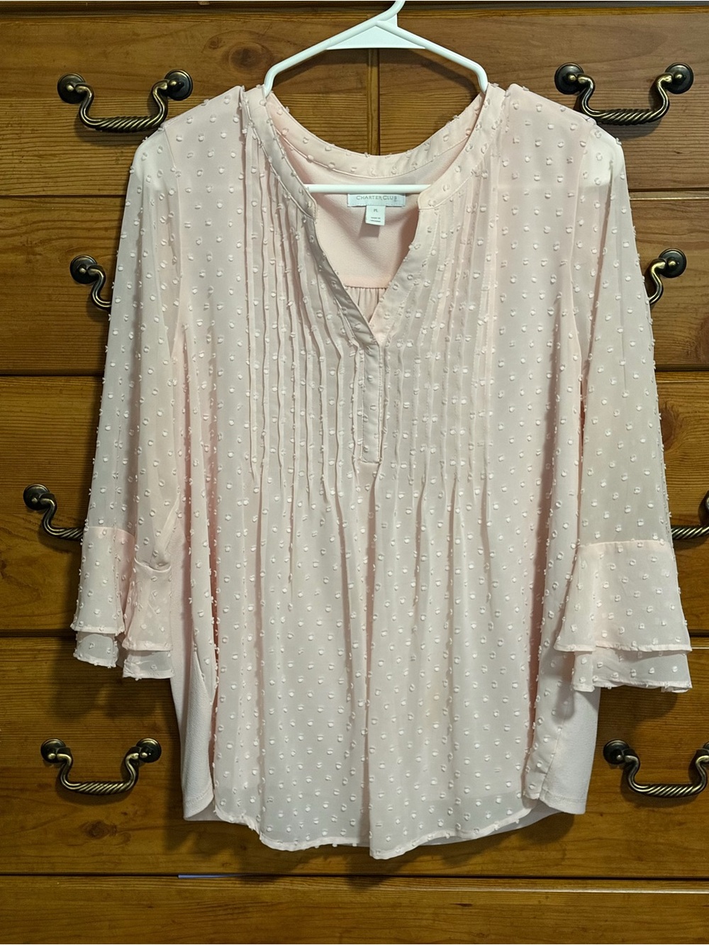 Charter Club Soft Pink Swiss Dot Pintuck Blouse